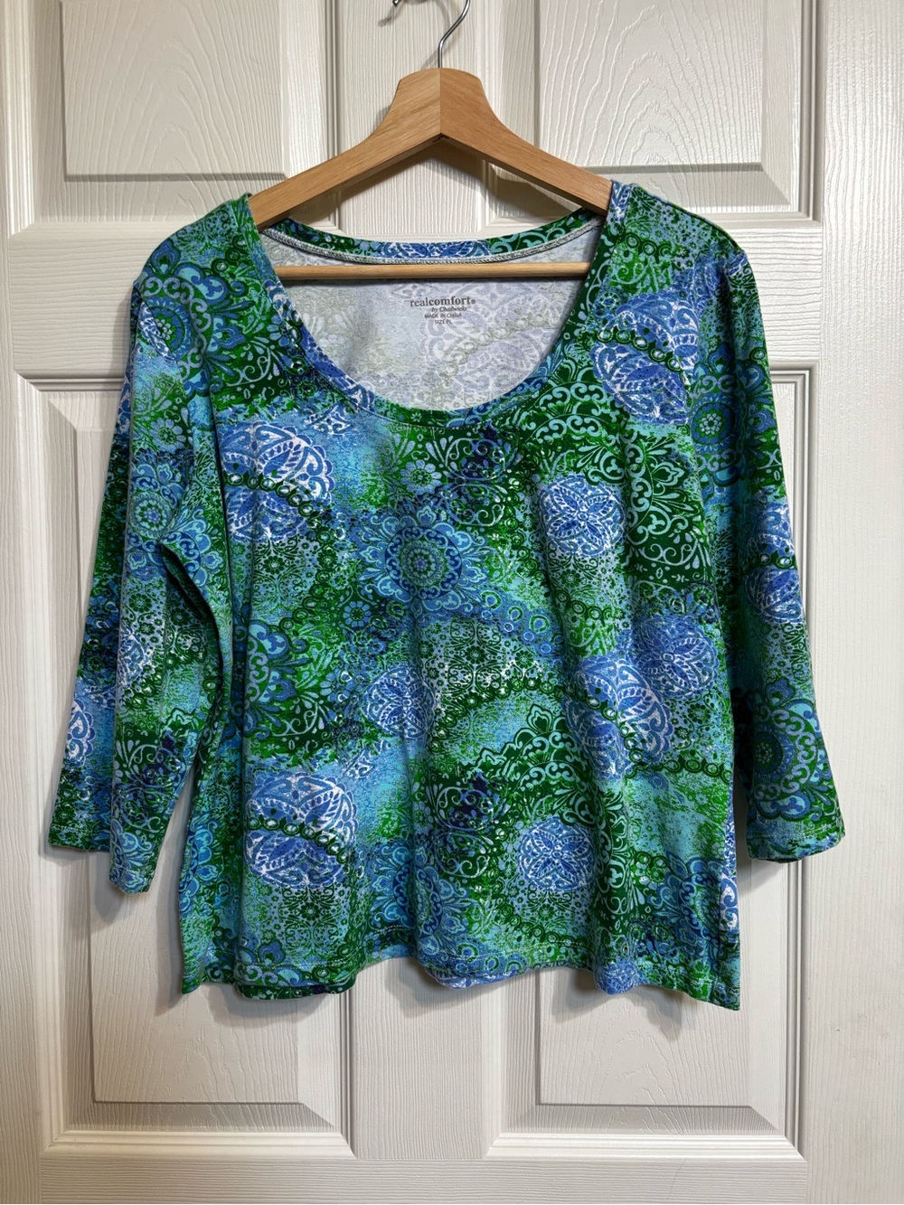 Chadwicks Green & Blue Patterned Scoop Neck Long Sleeve Top
